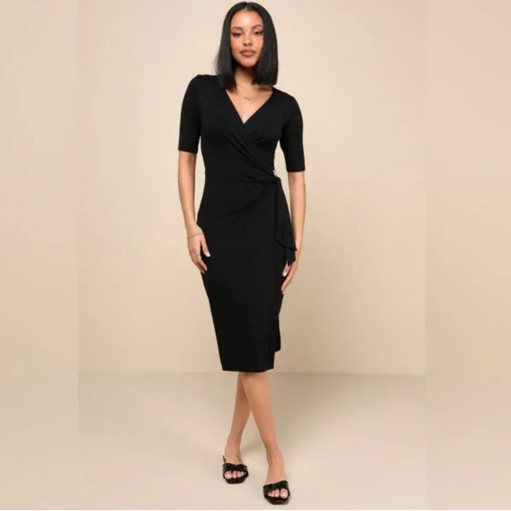Lulus Black Midi Wrap Dress - XL